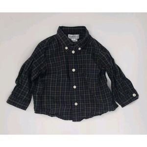 Ralph Lauren Shirt Boy 6M Months Tartan Dark Plaid Striped Long Sleeve Button Up